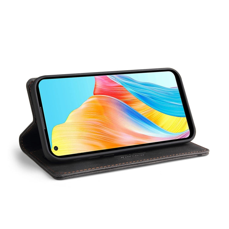 For OPPO A78 4G Skin Feel Anti-theft Brush Horizontal Flip Leather Case with Holder(Black) - OPPO Cases by PMC TechLife | Online Shopping South Africa | PMC TechLife