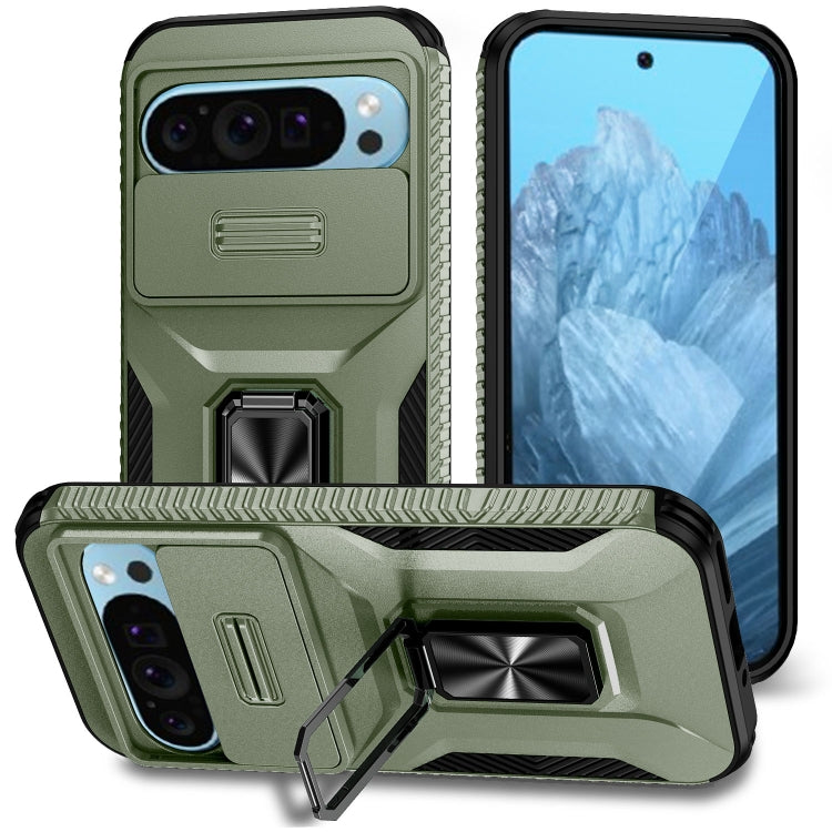 For Google Pixel 9 / Pixel 9 Pro Sliding Camshield Holder Phone Case(Alpine Green) - Google Cases by PMC Jewellery | Online Shopping South Africa | PMC Jewellery | Buy Now Pay Later Mobicred