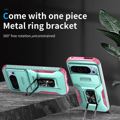 For Google Pixel 9 / Pixel 9 Pro Sliding Camshield Holder Phone Case(Grey Green + Pink) - Google Cases by PMC Jewellery | Online Shopping South Africa | PMC Jewellery | Buy Now Pay Later Mobicred