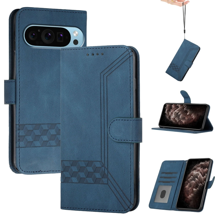 For Google Pixel 9 Cubic Skin Feel Flip Leather Phone Case(Blue) - Google Cases by PMC Jewellery | Online Shopping South Africa | PMC Jewellery | Buy Now Pay Later Mobicred