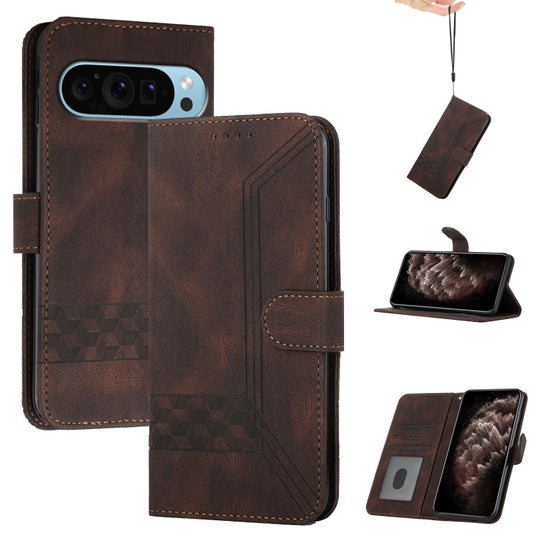 For Google Pixel 9 Cubic Skin Feel Flip Leather Phone Case(Brown) - Google Cases by PMC Jewellery | Online Shopping South Africa | PMC Jewellery | Buy Now Pay Later Mobicred