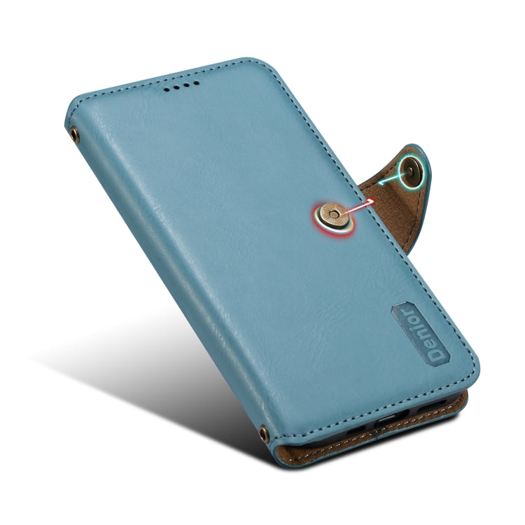 For iPhone 15 Plus Denior Cowhide Texture Wallet Style Leather Phone Case(Blue) - iPhone 15 Plus Cases by Denior | Online Shopping South Africa | PMC Jewellery | Buy Now Pay Later Mobicred