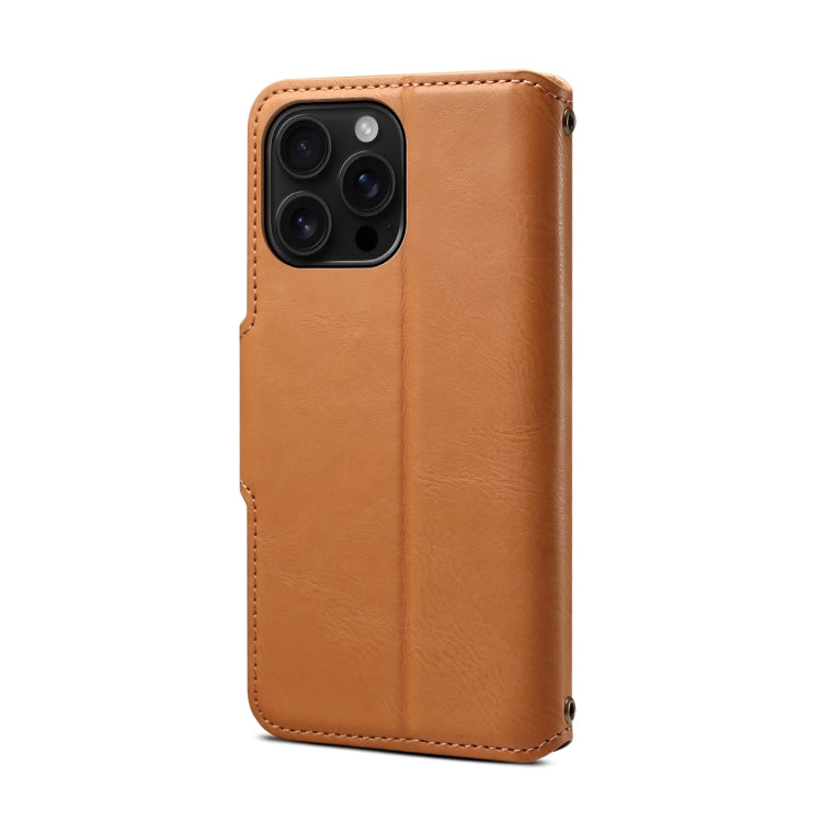 For iPhone 16 Pro Max Denior Cowhide Texture Wallet Style Leather Phone Case(Khaki) - iPhone 16 Pro Max Cases by Denior | Online Shopping South Africa | PMC Jewellery | Buy Now Pay Later Mobicred