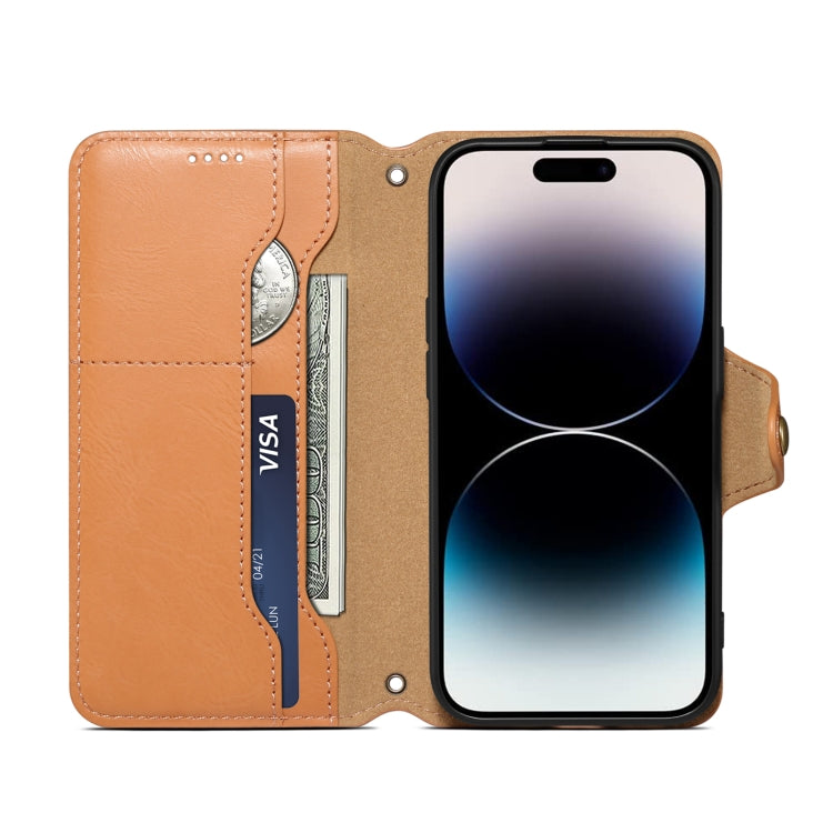 For iPhone 16 Pro Max Denior Cowhide Texture Wallet Style Leather Phone Case(Khaki) - iPhone 16 Pro Max Cases by Denior | Online Shopping South Africa | PMC Jewellery | Buy Now Pay Later Mobicred