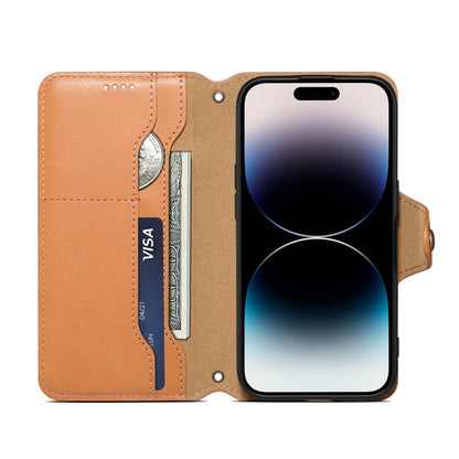 For iPhone 16 Pro Max Denior Cowhide Texture Wallet Style Leather Phone Case(Khaki) - iPhone 16 Pro Max Cases by Denior | Online Shopping South Africa | PMC Jewellery | Buy Now Pay Later Mobicred