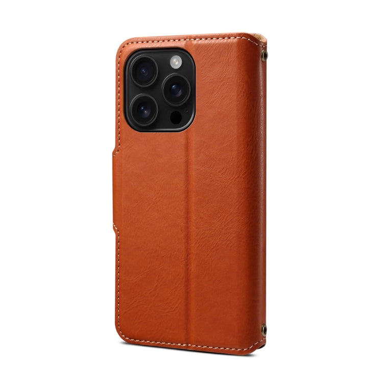 For iPhone 16 Pro Denior Cowhide Texture Wallet Style Leather Phone Case(Brown) - iPhone 16 Pro Cases by Denior | Online Shopping South Africa | PMC Jewellery | Buy Now Pay Later Mobicred