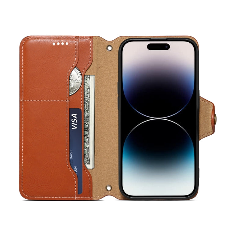 For iPhone 16 Pro Denior Cowhide Texture Wallet Style Leather Phone Case(Brown) - iPhone 16 Pro Cases by Denior | Online Shopping South Africa | PMC Jewellery | Buy Now Pay Later Mobicred