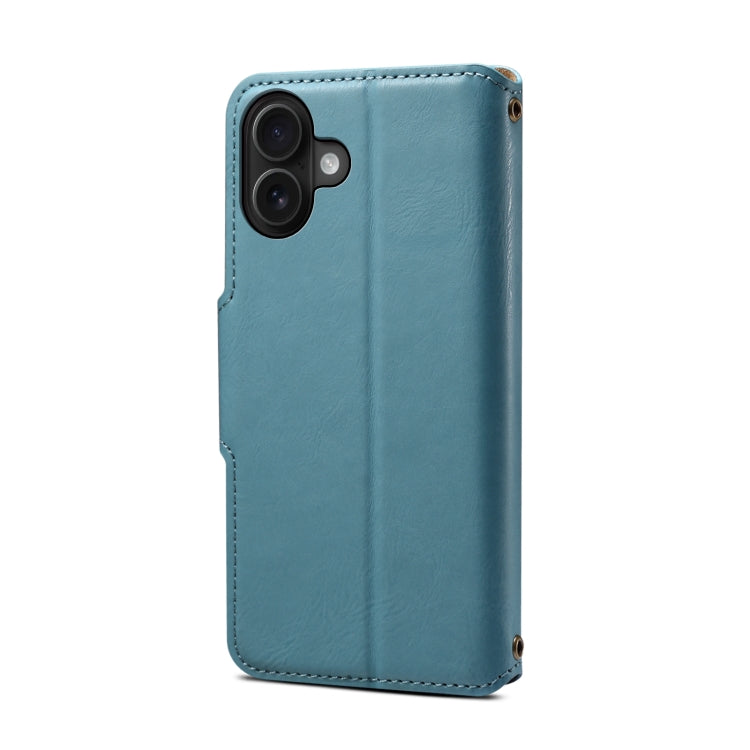 For iPhone 16 Plus Denior Cowhide Texture Wallet Style Leather Phone Case(Blue) - iPhone 16 Plus Cases by Denior | Online Shopping South Africa | PMC Jewellery | Buy Now Pay Later Mobicred