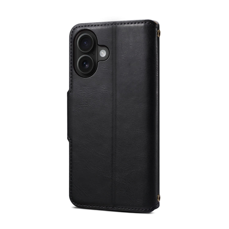 For iPhone 16 Denior Cowhide Texture Wallet Style Leather Phone Case(Black) - iPhone 16 Cases by Denior | Online Shopping South Africa | PMC Jewellery | Buy Now Pay Later Mobicred