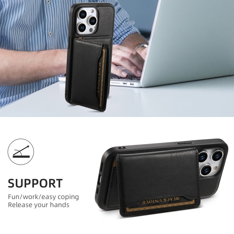 For iPhone 15 Pro Max Denior Cowhide Texture Leather MagSafe Detachable Wallet Phone Case(Black) - iPhone 15 Pro Max Cases by Denior | Online Shopping South Africa | PMC Jewellery | Buy Now Pay Later Mobicred