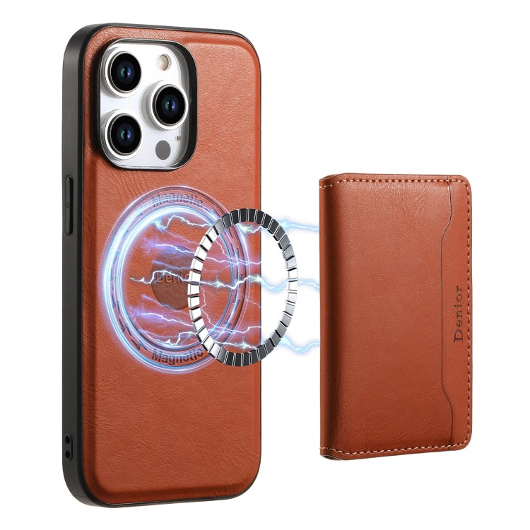 For iPhone 15 Pro Max Denior Cowhide Texture Leather MagSafe Detachable Wallet Phone Case(Brown) - iPhone 15 Pro Max Cases by Denior | Online Shopping South Africa | PMC Jewellery | Buy Now Pay Later Mobicred