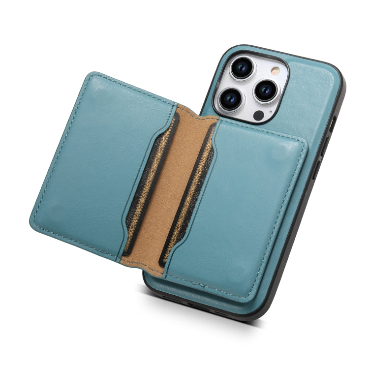 For iPhone 15 Pro Denior Cowhide Texture Leather MagSafe Detachable Wallet Phone Case(Blue) - iPhone 15 Pro Cases by Denior | Online Shopping South Africa | PMC Jewellery | Buy Now Pay Later Mobicred