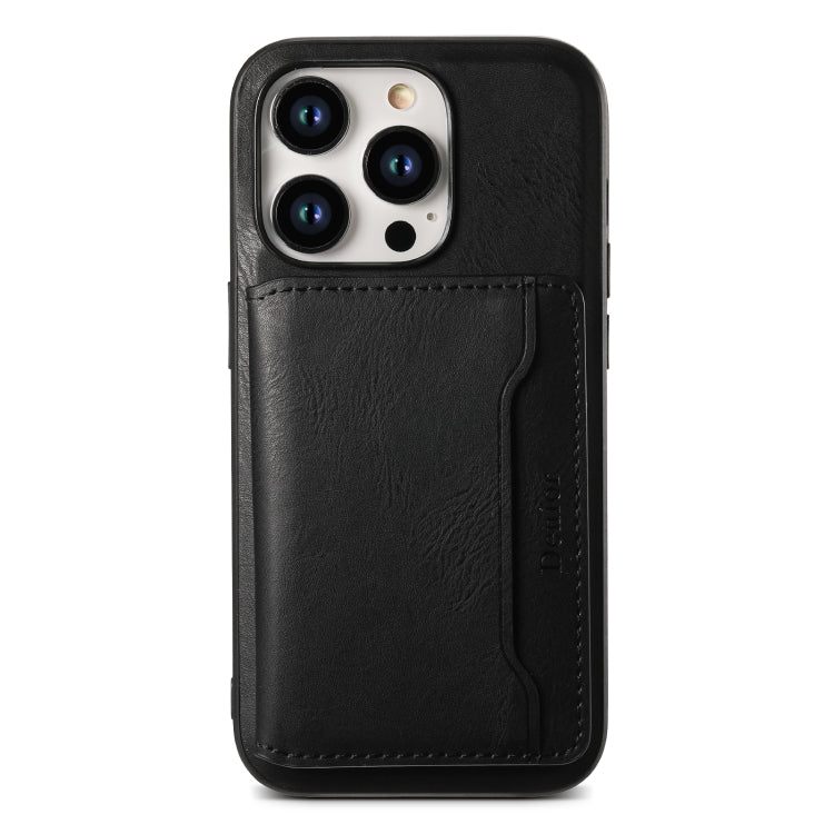 For iPhone 15 Plus Denior Cowhide Texture Leather MagSafe Detachable Wallet Phone Case(Black) - iPhone 15 Plus Cases by Denior | Online Shopping South Africa | PMC Jewellery | Buy Now Pay Later Mobicred