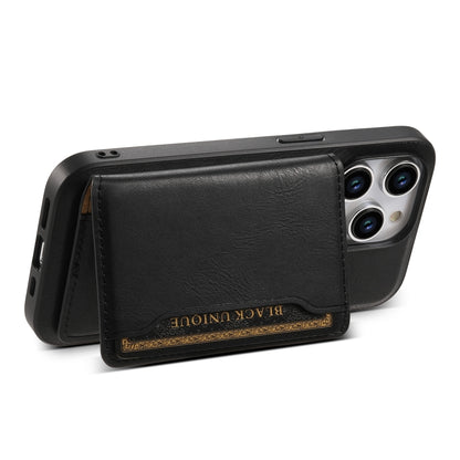 For iPhone 15 Plus Denior Cowhide Texture Leather MagSafe Detachable Wallet Phone Case(Black) - iPhone 15 Plus Cases by Denior | Online Shopping South Africa | PMC Jewellery | Buy Now Pay Later Mobicred