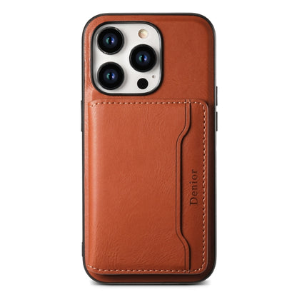 For iPhone 15 Plus Denior Cowhide Texture Leather MagSafe Detachable Wallet Phone Case(Brown) - iPhone 15 Plus Cases by Denior | Online Shopping South Africa | PMC Jewellery | Buy Now Pay Later Mobicred