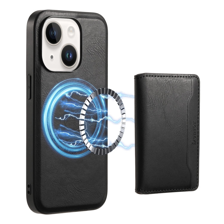 For iPhone 15 Denior Cowhide Texture Leather MagSafe Detachable Wallet Phone Case(Black) - iPhone 15 Cases by Denior | Online Shopping South Africa | PMC Jewellery | Buy Now Pay Later Mobicred