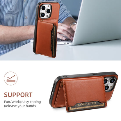 For iPhone 15 Denior Cowhide Texture Leather MagSafe Detachable Wallet Phone Case(Brown) - iPhone 15 Cases by Denior | Online Shopping South Africa | PMC Jewellery | Buy Now Pay Later Mobicred