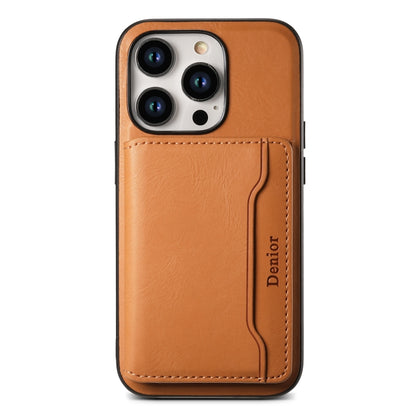 For iPhone 14 Denior Cowhide Texture Leather MagSafe Detachable Wallet Phone Case(Khaki) - iPhone 14 Cases by Denior | Online Shopping South Africa | PMC Jewellery | Buy Now Pay Later Mobicred