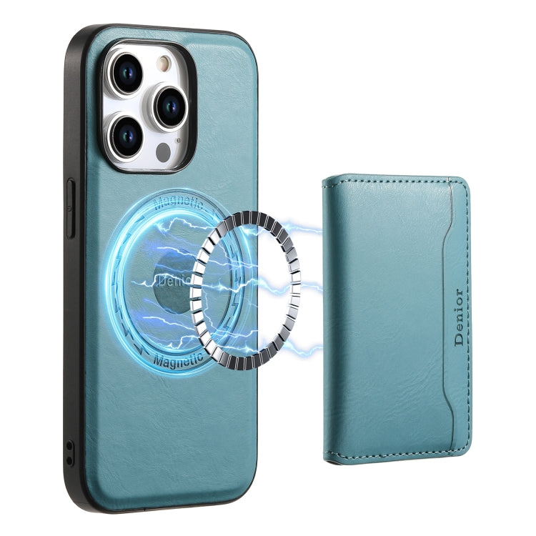 For iPhone 13 Pro Denior Cowhide Texture Leather MagSafe Detachable Wallet Phone Case(Blue) - iPhone 13 Pro Cases by Denior | Online Shopping South Africa | PMC Jewellery | Buy Now Pay Later Mobicred