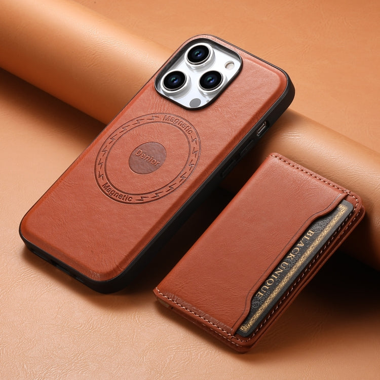 For iPhone 13 Denior Cowhide Texture Leather MagSafe Detachable Wallet Phone Case(Brown) - iPhone 13 Cases by Denior | Online Shopping South Africa | PMC Jewellery | Buy Now Pay Later Mobicred