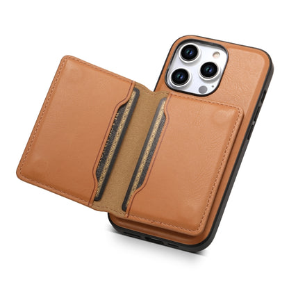 For iPhone 12 Pro Max Denior Cowhide Texture Leather MagSafe Detachable Wallet Phone Case(Khaki) - iPhone 12 Pro Max Cases by Denior | Online Shopping South Africa | PMC Jewellery | Buy Now Pay Later Mobicred