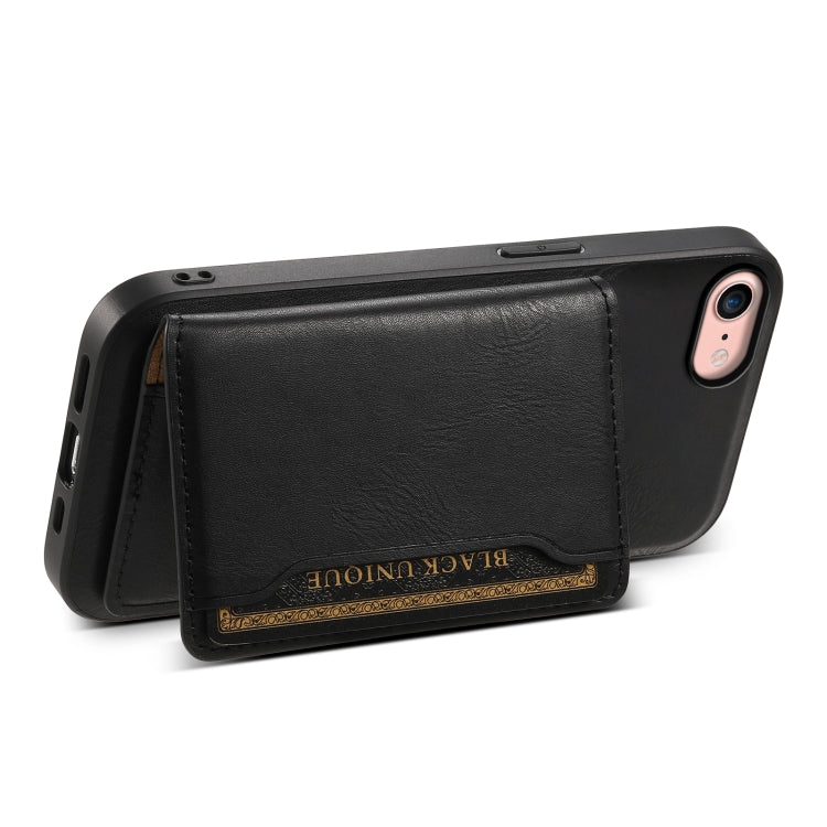 For iPhone SE 2022/2020/8/7 Denior Cowhide Texture Leather MagSafe Detachable Wallet Phone Case(Black) - iPhone SE 2022 / 2020 / 8 / 7 Cases by Denior | Online Shopping South Africa | PMC Jewellery | Buy Now Pay Later Mobicred