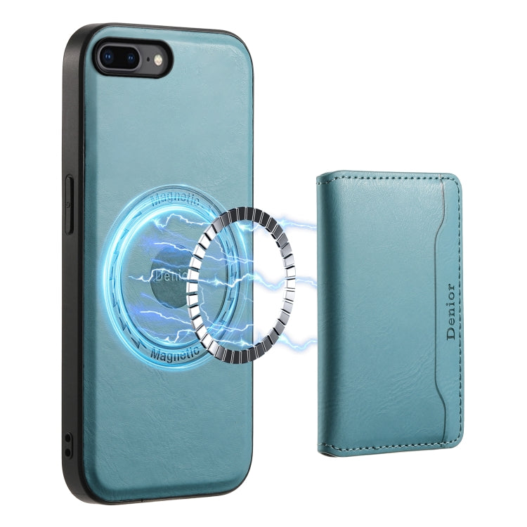 For iPhone 8 Plus/7 Plus Denior Cowhide Texture Leather MagSafe Detachable Wallet Phone Case(Blue) - More iPhone Cases by Denior | Online Shopping South Africa | PMC Jewellery | Buy Now Pay Later Mobicred