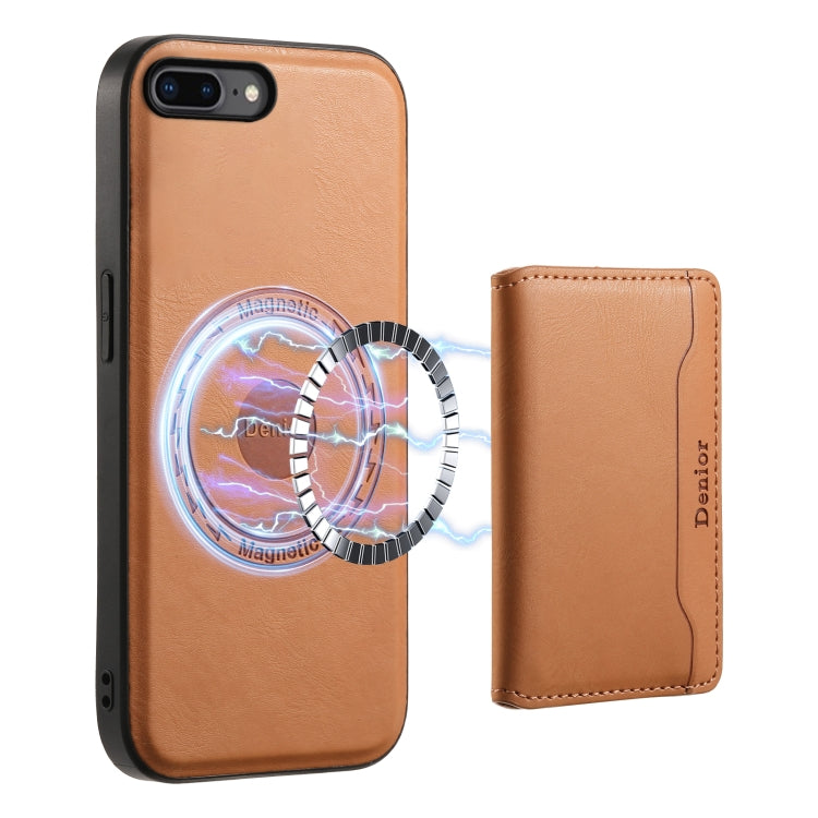 For iPhone 8 Plus/7 Plus Denior Cowhide Texture Leather MagSafe Detachable Wallet Phone Case(Khaki) - free shipping - PMC Jewellery - Order now!