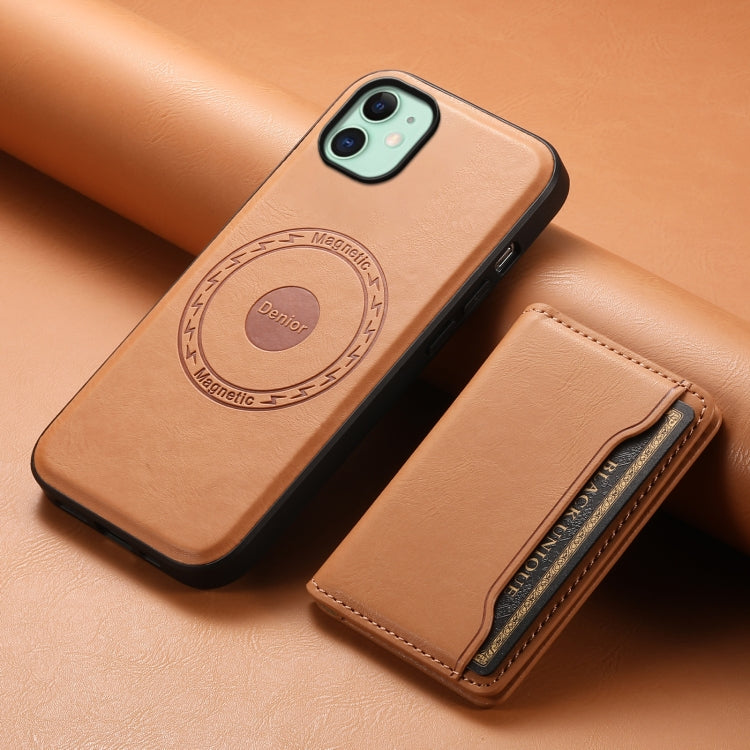 For iPhone 11 Denior Cowhide Texture Leather MagSafe Detachable Wallet Phone Case(Khaki) - iPhone 11 Cases by Denior | Online Shopping South Africa | PMC Jewellery | Buy Now Pay Later Mobicred