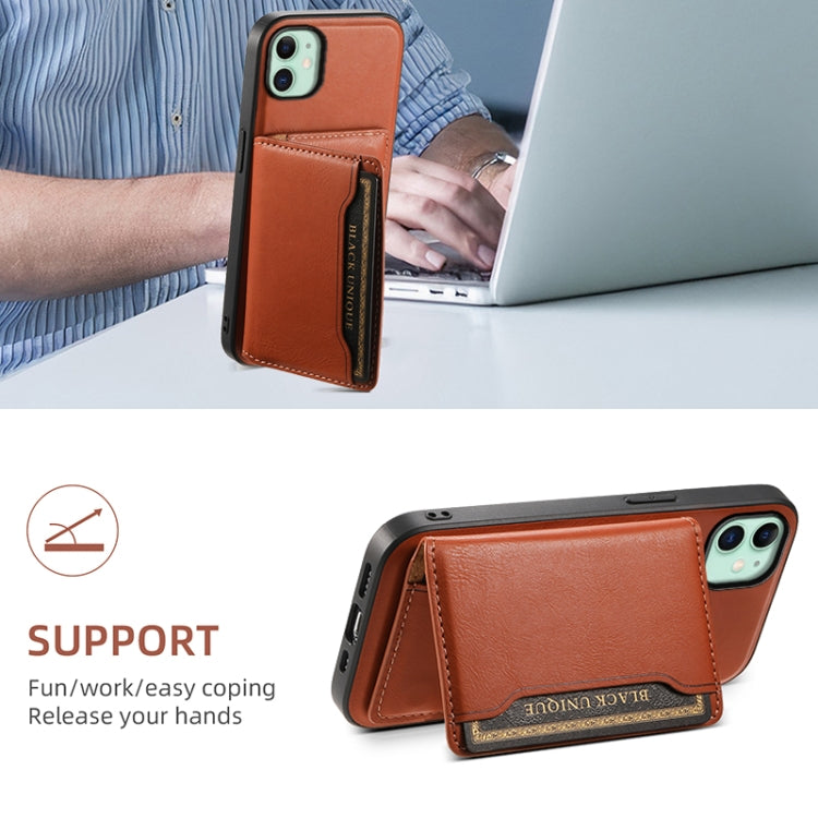 For iPhone 11 Denior Cowhide Texture Leather MagSafe Detachable Wallet Phone Case(Brown) - iPhone 11 Cases by Denior | Online Shopping South Africa | PMC Jewellery | Buy Now Pay Later Mobicred