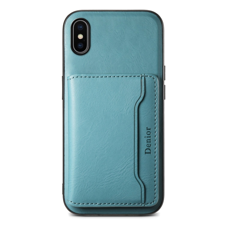 For iPhone X / XS Denior Cowhide Texture Leather MagSafe Detachable Wallet Phone Case(Blue) - More iPhone Cases by Denior | Online Shopping South Africa | PMC Jewellery | Buy Now Pay Later Mobicred