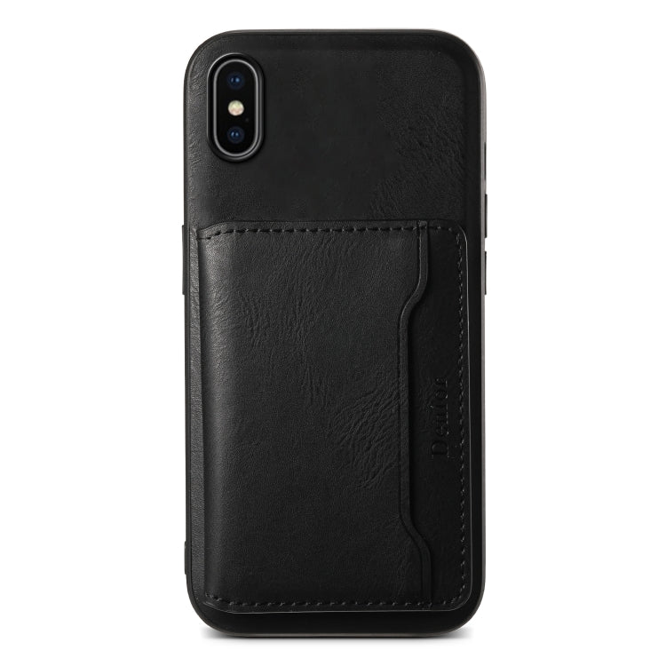 For iPhone X / XS Denior Cowhide Texture Leather MagSafe Detachable Wallet Phone Case(Black) - More iPhone Cases by Denior | Online Shopping South Africa | PMC Jewellery | Buy Now Pay Later Mobicred