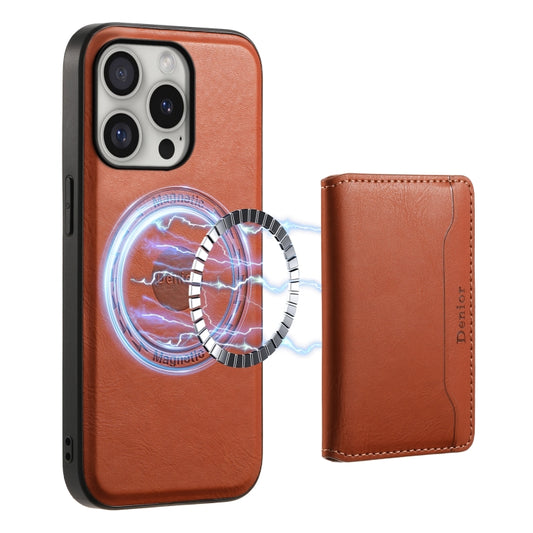 For iPhone 16 Pro Max Denior Cowhide Texture Leather MagSafe Detachable Wallet Phone Case(Brown) - iPhone 16 Pro Max Cases by Denior | Online Shopping South Africa | PMC Jewellery | Buy Now Pay Later Mobicred