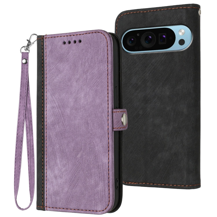 For Google Pixel 9 Side Buckle Double Fold Hand Strap Leather Phone Case(Purple) - Google Cases by PMC Jewellery | Online Shopping South Africa | PMC Jewellery | Buy Now Pay Later Mobicred