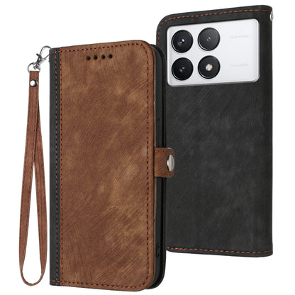 For Xiaomi Redmi K70 Side Buckle Double Fold Hand Strap Leather Phone Case(Brown) - K70 Cases by PMC Jewellery | Online Shopping South Africa | PMC Jewellery | Buy Now Pay Later Mobicred