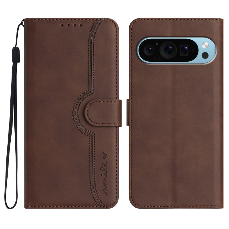 For Google Pixel 9 Pro Heart Pattern Skin Feel Leather Phone Case(Brown) - Google Cases by PMC Jewellery | Online Shopping South Africa | PMC Jewellery | Buy Now Pay Later Mobicred