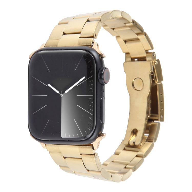 For Apple Watch SE 2023 44mm Three-Bead Stainless Steel Watch Band(Gold) - free shipping - PMC TechLife - Order now!
