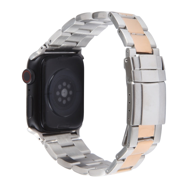 For Apple Watch SE 2022 40mm Three-Bead Stainless Steel Watch Band(Silver Rose Gold) - free shipping - PMC TechLife - Order now!