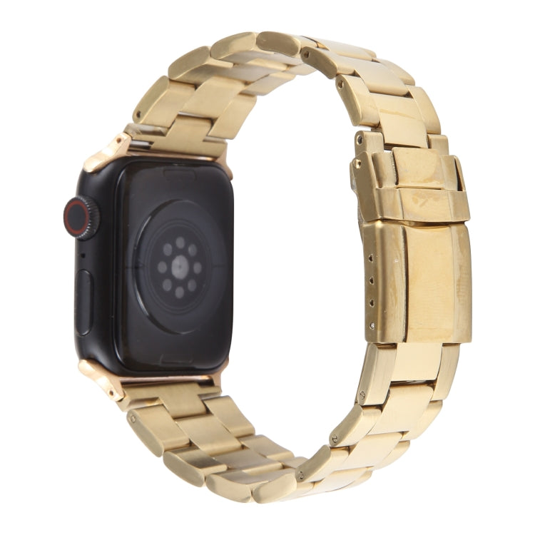 For Apple Watch SE 2022 44mm Three-Bead Stainless Steel Watch Band(Gold) - free shipping - PMC TechLife - Order now!