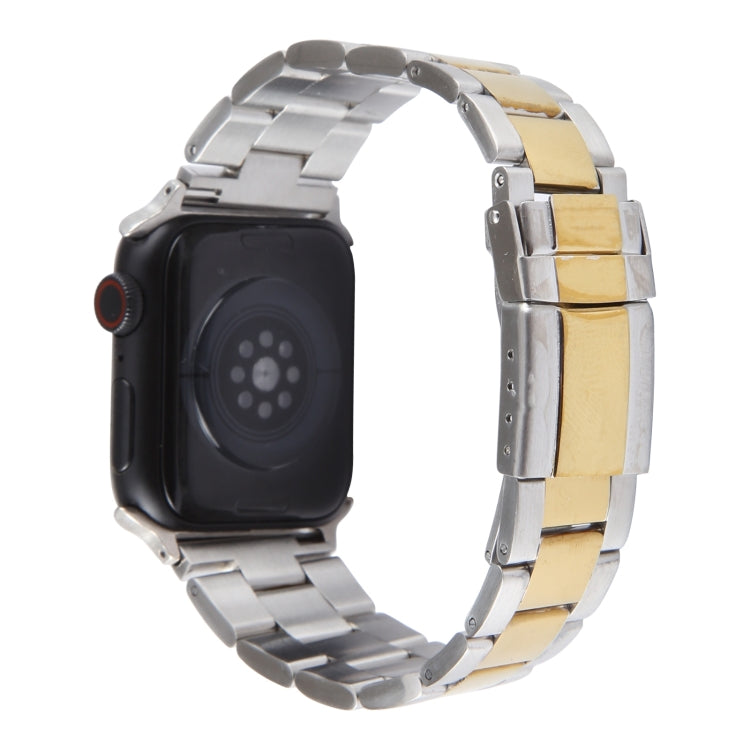 For Apple Watch SE 40mm Three-Bead Stainless Steel Watch Band(Silver Gold) - free shipping - PMC TechLife - Order now!