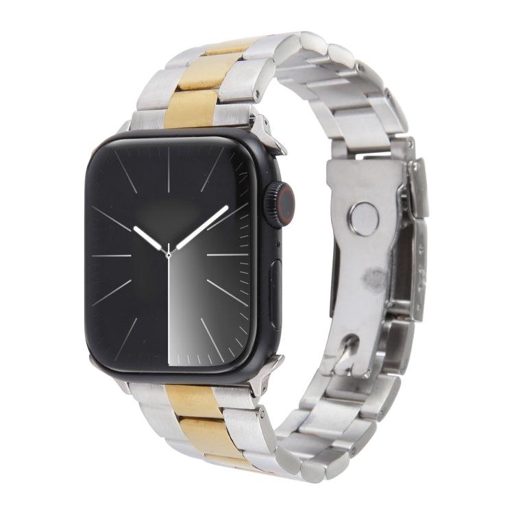 For Apple Watch Series 5 44mm Three-Bead Stainless Steel Watch Band(Silver Gold) - free shipping - PMC TechLife - Order now!