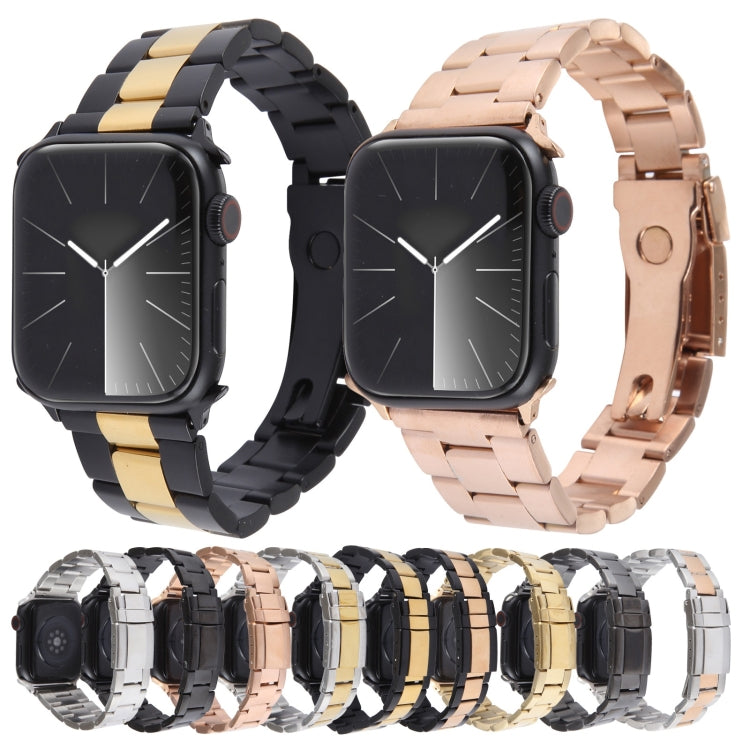 For Apple Watch Series 9 45mm Three-Bead Stainless Steel Watch Band(Black) - free shipping - PMC TechLife - Order now!