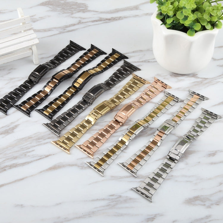 For Apple Watch Series 3 38mm Three-Bead Stainless Steel Watch Band(Rose Gold) - free shipping - PMC TechLife - Order now!