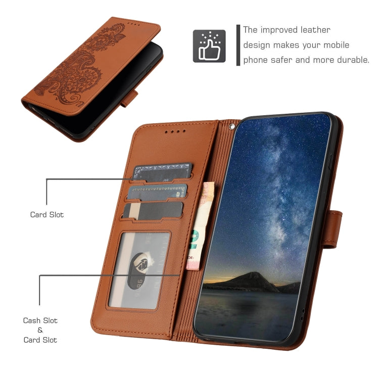 For Google Pixel 9 Pro Datura Flower Embossed Flip Leather Phone Case(Brown) - Google Cases by PMC Jewellery | Online Shopping South Africa | PMC Jewellery | Buy Now Pay Later Mobicred