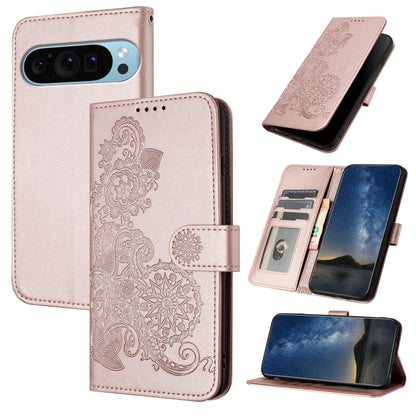 For Google Pixel 9 Pro Datura Flower Embossed Flip Leather Phone Case(Rose Gold) - Google Cases by PMC Jewellery | Online Shopping South Africa | PMC Jewellery | Buy Now Pay Later Mobicred