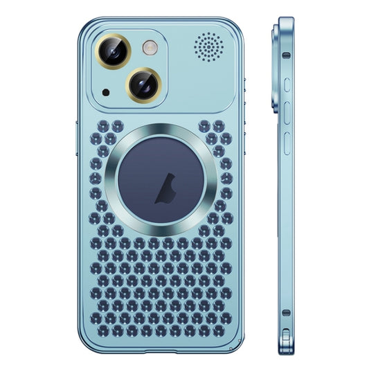 For iPhone 14 Plus Spring Buckle MagSafe Magnetic Metal Aromatherapy Phone Case(Blue) - iPhone 14 Plus Cases by PMC Jewellery | Online Shopping South Africa | PMC Jewellery