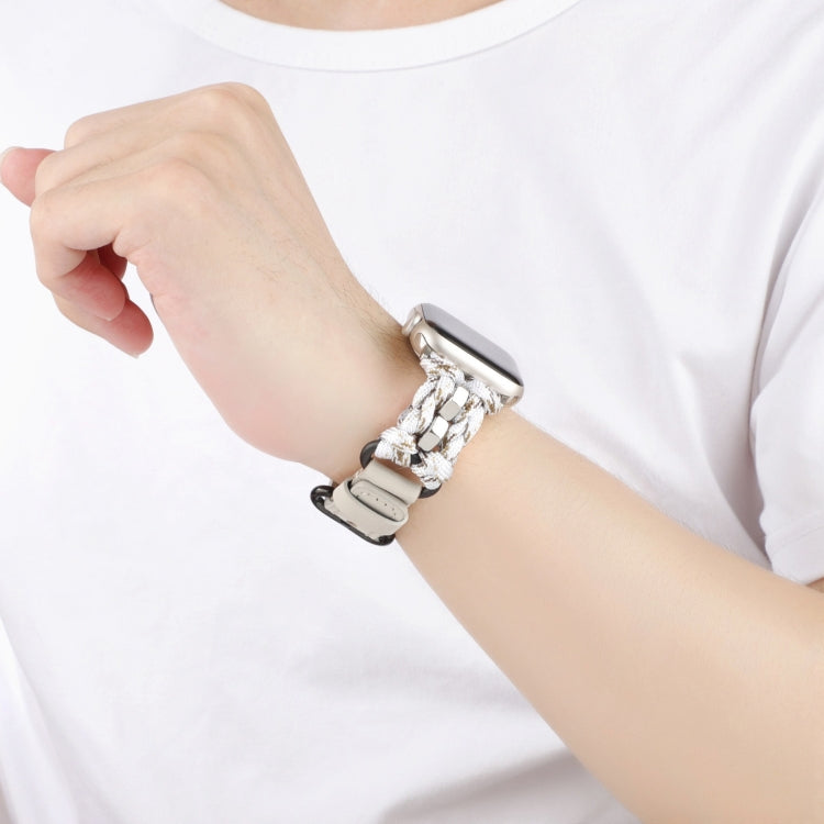 For Apple Watch SE 2023 44mm Paracord Genuine Leather Watch Band(White Khaki) - Watch Bands by PMC TechLife | Online Shopping South Africa | PMC TechLife | Buy Now Pay Later Mobicred