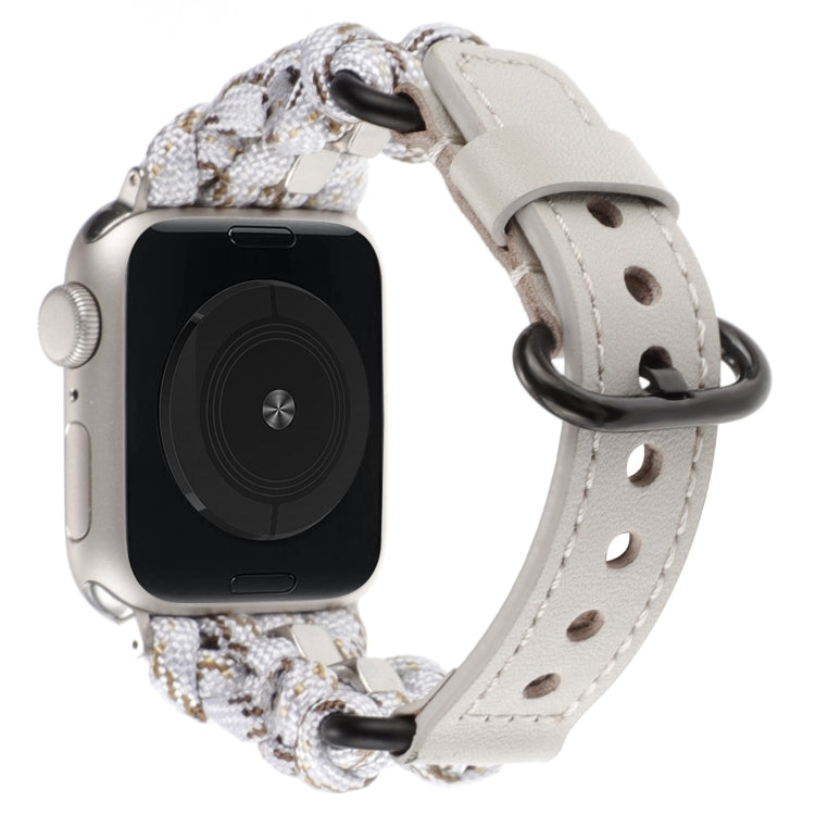 For Apple Watch SE 2023 44mm Paracord Genuine Leather Watch Band(White Khaki) - Watch Bands by PMC TechLife | Online Shopping South Africa | PMC TechLife | Buy Now Pay Later Mobicred