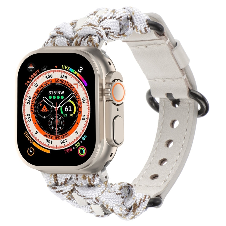 For Apple Watch Ultra 2 49mm Paracord Genuine Leather Watch Band(White Khaki) - Watch Bands by PMC TechLife | Online Shopping South Africa | PMC TechLife | Buy Now Pay Later Mobicred