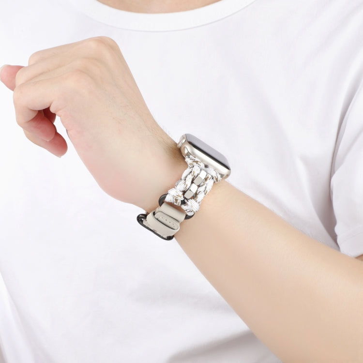 For Apple Watch Ultra 2 49mm Paracord Genuine Leather Watch Band(White Khaki) - Watch Bands by PMC TechLife | Online Shopping South Africa | PMC TechLife | Buy Now Pay Later Mobicred